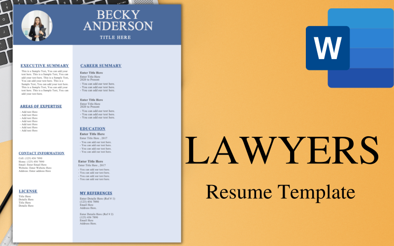 Plantilla de curriculum vitae profesional para abogados.