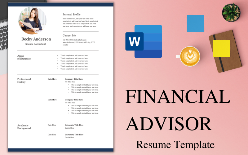 Professional & Modern Resume / CV Template for Financial Advisor.