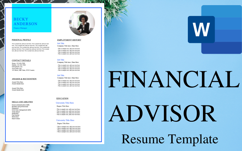 Professional Resume / CV Template for Financial Advisor.