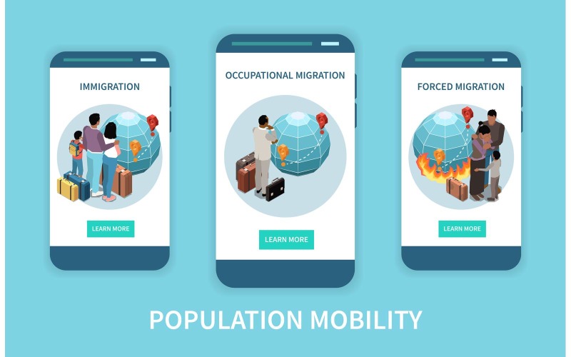 Bevölkerung Mobilität Migration Vertreibung isometrische 200910931 Vektor Illustration Konzept