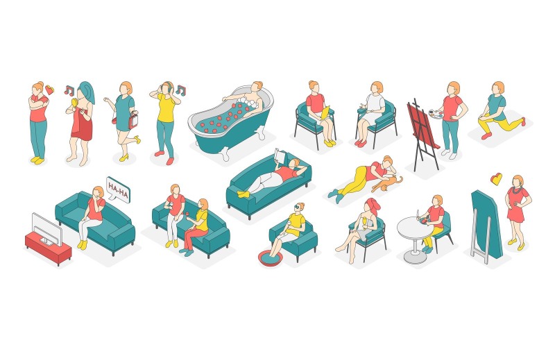Iconos isométricos del concepto de autocuidado 200930110 Concepto de ilustración vectorial