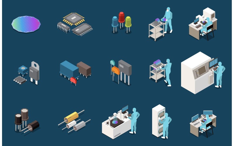 Semiconductor Chip Production Isometric Set 200910906 Vector ...