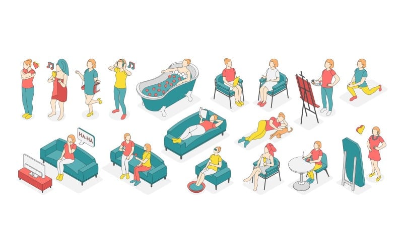 Självvård koncept isometriska ikoner 200930110 vektor illustration koncept