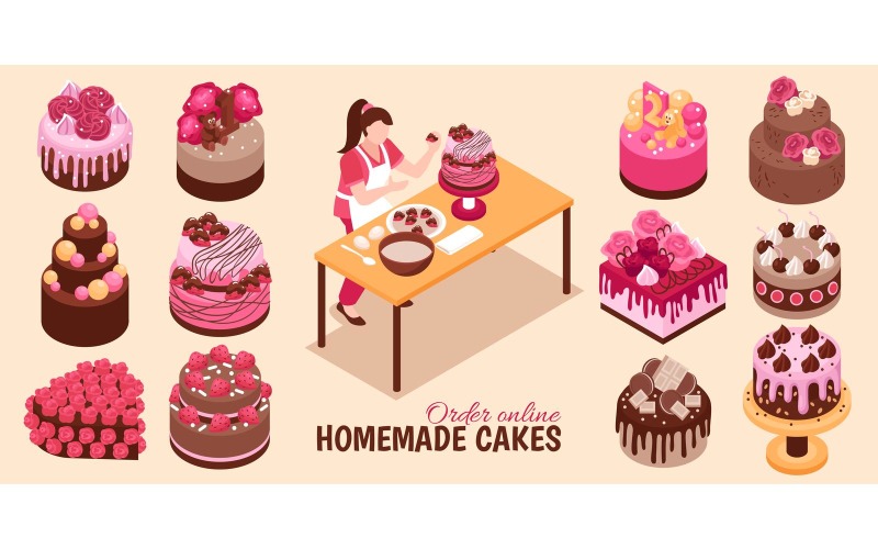 Ізометричні домашній торт 201012103 Векторні ілюстрації концепції