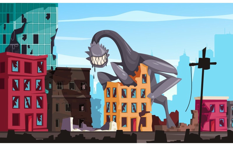 Monster Attacking 201012645 Concepto de ilustración vectorial