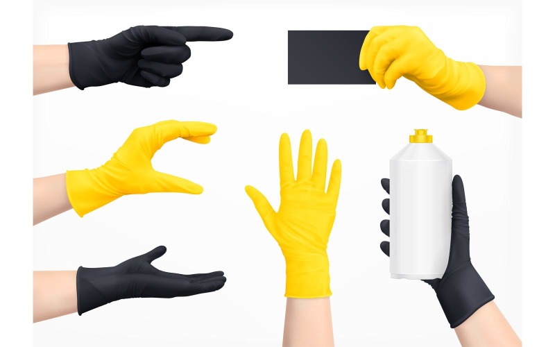 Beschermende handschoenen Zwart Geel Realistisch 201030946 Vectorillustratieconcept
