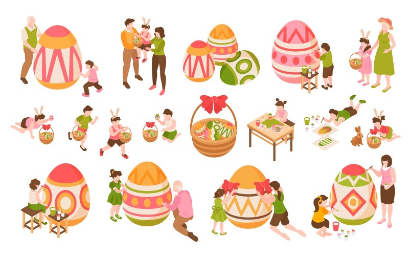 Isometric Easter Color Set 201112118 Vector Illustration Concept