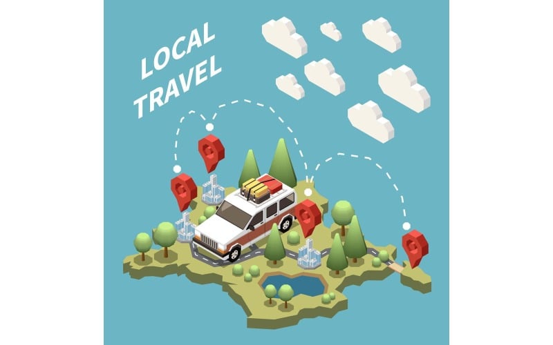 Local Travel Domestic Tourism Isometric 201110904 Vector Illustration Concept