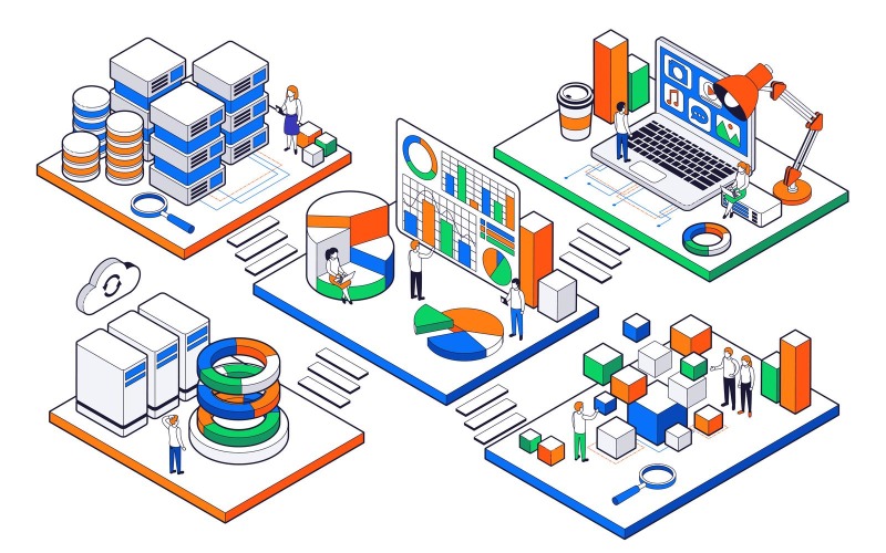 Big Data Science Analysis Isometric Set 201103901 Vector Illustration ...