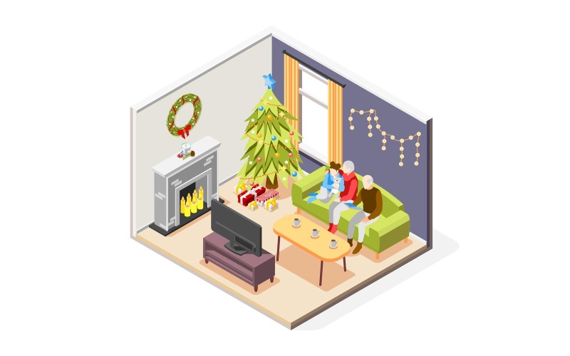 Christmas Mood Isometric Composition 201130112 Vector Illustration Concept