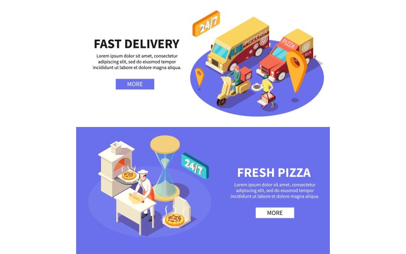 Pizza Production Pizzeria Isometric Banners 201160703 Vector Illustration Concept