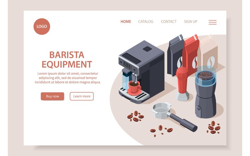 Professionelle Barista-Kaffee-Ausrüstung isometrische Website 201160716 Vektor-Illustration-Konzept