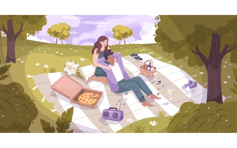 Romantisches Paar Natur flach 201150727 Vektor-Illustration-Konzept