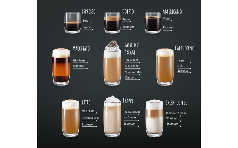 Café Boissons Couches Infographie Réaliste 201221101 Concept Illustration Vectorielle
