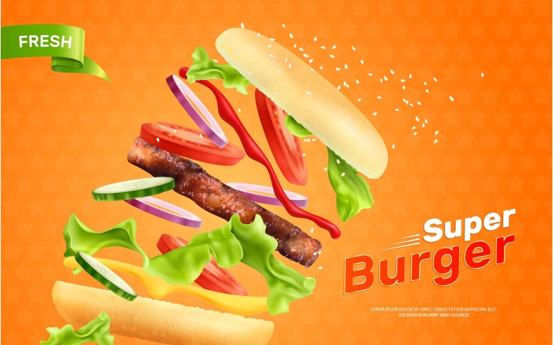 Composición de publicidad de hamburguesa realista 2 201230911 Concepto de ilustración vectorial