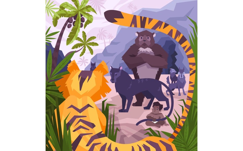Mowgli Coloring Page Flat 201250702 Conceito de ilustração vetorial