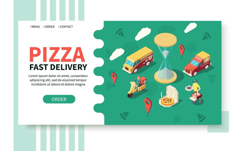 Pizza-Produktion Pizzeria isometrische Website 201160704 Vektor-Illustration-Konzept