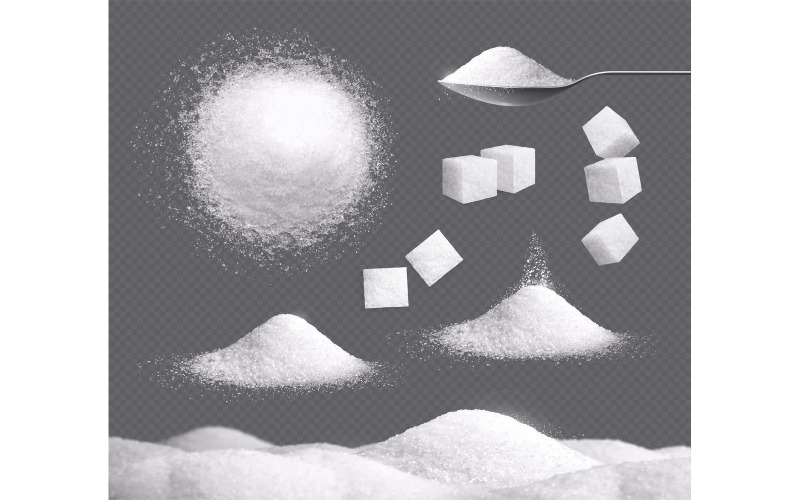 Weiße Zuckerwürfel Haufen Realistisches Set 201130919 Vektor Illustration Konzept