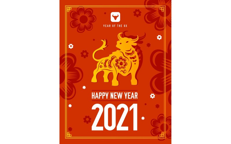 Китайський бик корова 2021 плакат знак зодіаку 201151823 векторні ілюстрації концепції