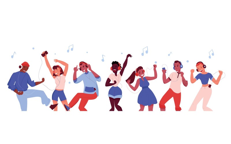 Mensen Koptelefoon Luister Muziek 201130521 Vector Illustratie Concept