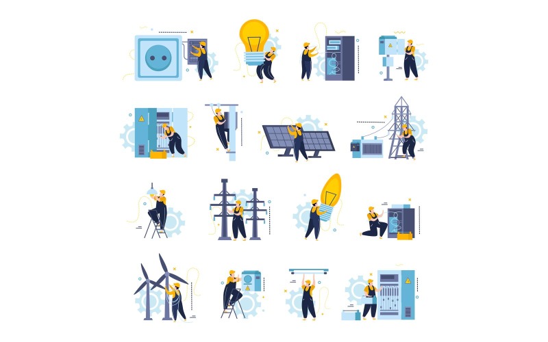 Elektriciteit en verlichting plat pictogrammen 201140255 Vector illustratie Concept