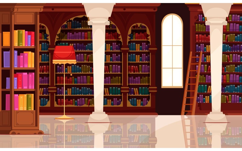 Oud bibliotheekboek interieur 201112604 Vectorillustratieconcept