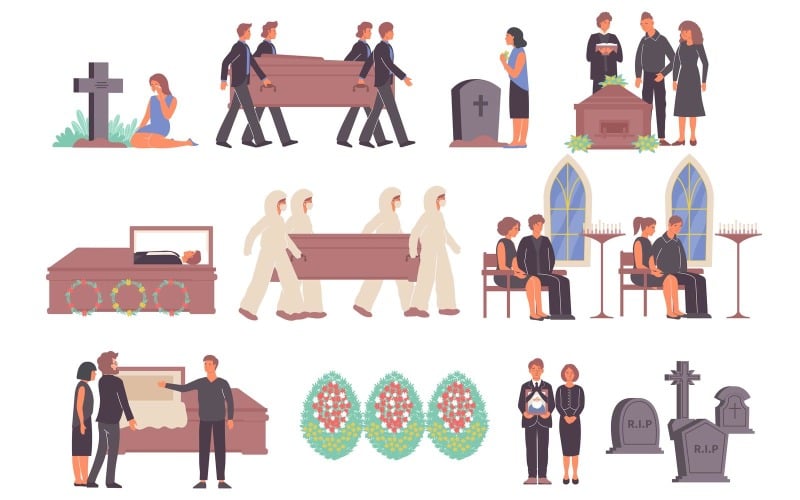 Death People Set Flat Vector Illustration Concept