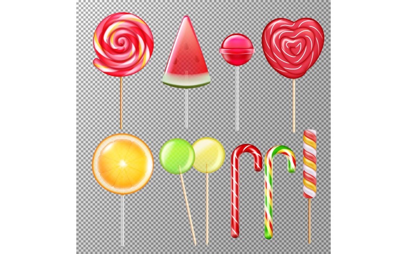 Snoepjes Caramel Lollypops Realistisch transparant 201021134 Vectorillustratieconcept