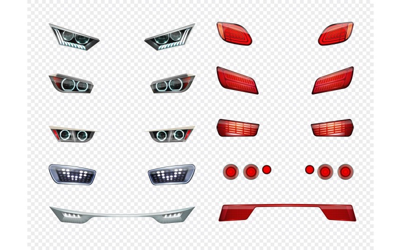 Insieme trasparente realistico realistico dei fari dell'automobile 201012303 Illustrazione di vettore Concept