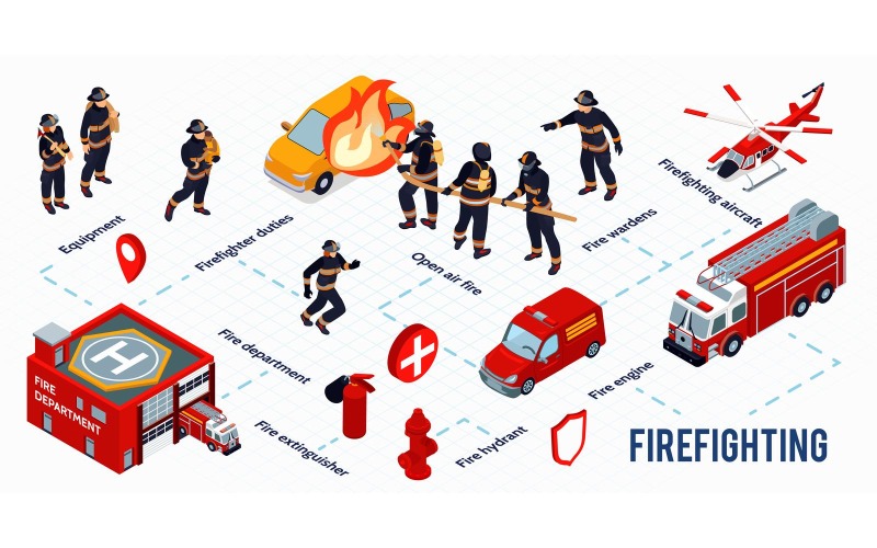 Isometrische Brandweerman Infographics 201003208 Vector Illustratie Concept
