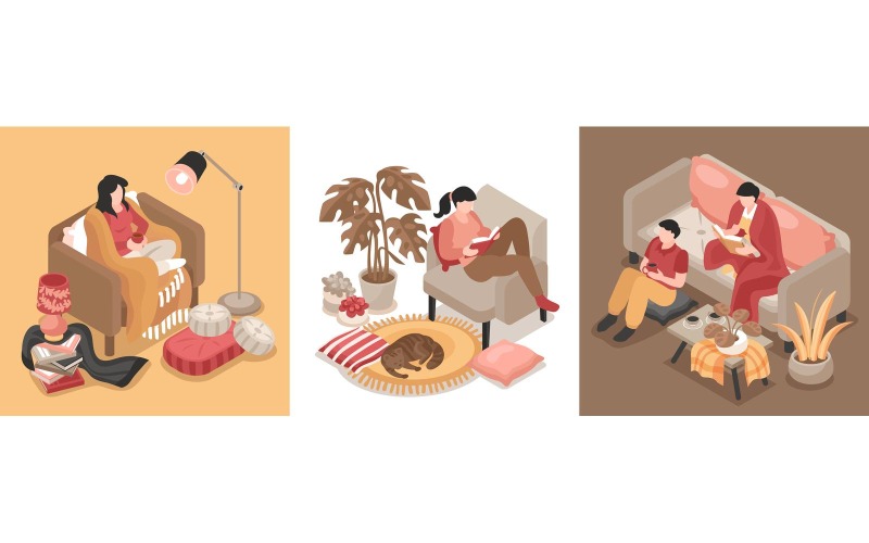 Isomtric Cozy Design Concept 201012122 Vector Illustration Concept