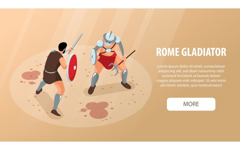 Izometrikus ókori római gladiátorok vízszintes zászló 201010527 vektoros illusztráció koncepció