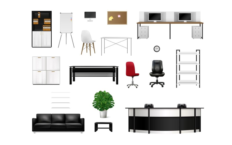 Office Interior Elements Realistic Set 201012308 Vector Illustration Concept