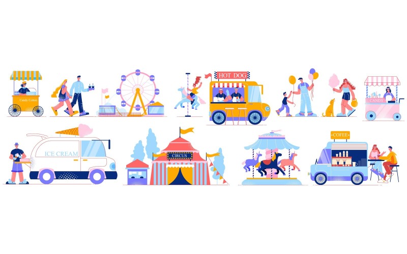 Kermis Pretpark Set 200960501 Vector Illustratie Concept