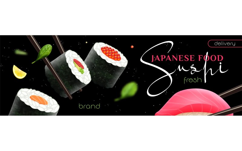 Reális Sushi vízszintes poszter 200900704 vektoros illusztráció koncepció
