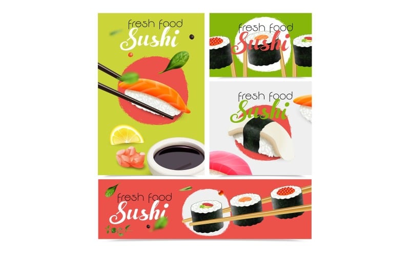 Realistic Sushi Banners Set 200900702 Vector Illustration Concept