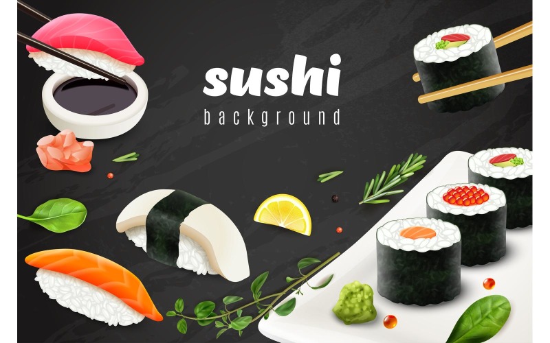 Realistiska Sushi svarta tavlan ram 200900705 vektor illustration koncept