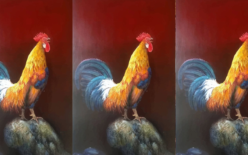 Acuarela gallo cantando tiempo hermoso paisaje dibujado a mano ilustración