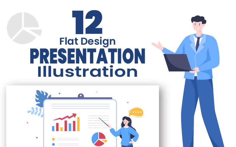 12 Ilustración de dibujos animados de planificación de marketing de presentación