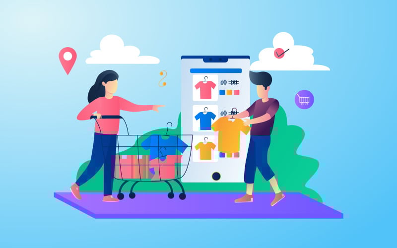 Zakupy online ubrania Darmowe ilustracja koncepcja wektor