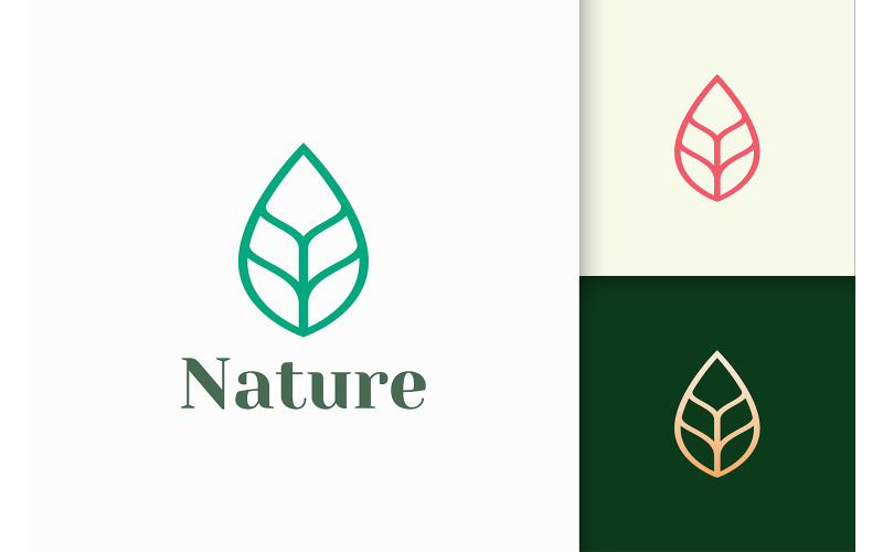 Logo liścia lub rośliny w prostym kształcie reprezentuje piękno i zdrowie