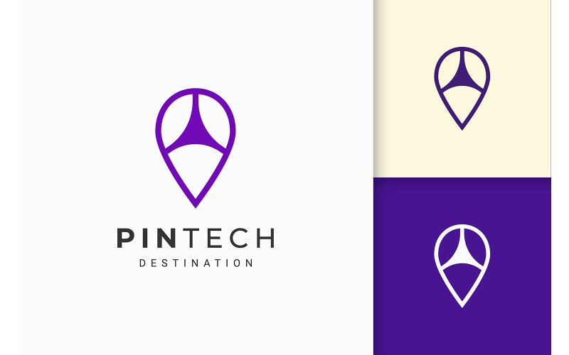 Logo Pin ou Direction en forme moderne pour Tech Company