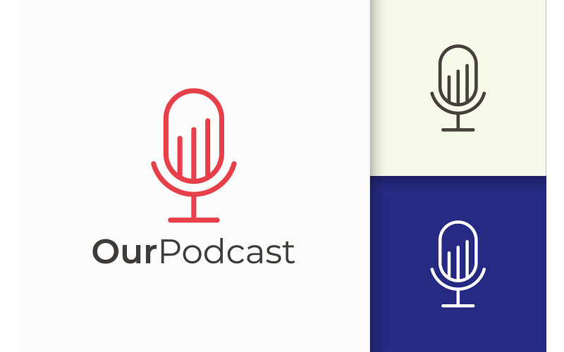 Logo prostego mikrofonu reprezentuje nagranie lub dźwięk do podcastu