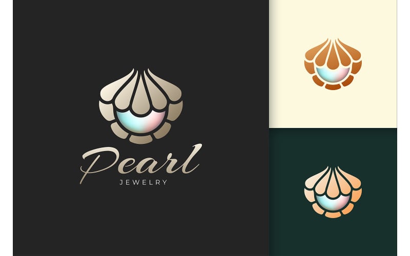 Logo de perle avec coquillage ou palourde représentant des bijoux et des pierres précieuses