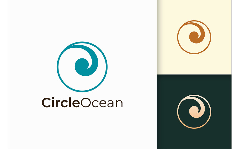 Logo moře nebo oceánu ve tvaru jednoduchého kruhu představuje surfování