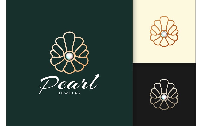 Logotipo de perlas de lujo y alta gama en forma de concha
