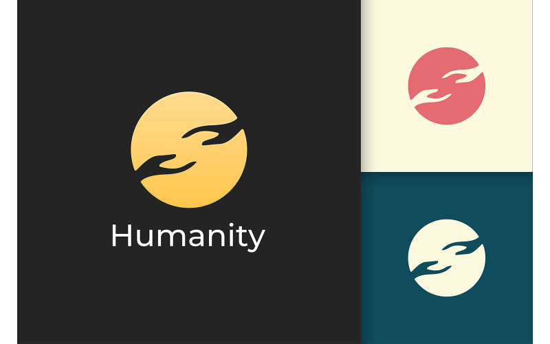 Logotipo de solidaridad o humanidad en círculo simple con dos manos