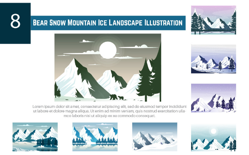 8 Ilustración de paisaje de hielo de montaña de nieve de oso