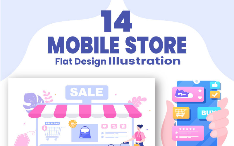 14 Mobiele winkel of online winkelen in app Illustratie
