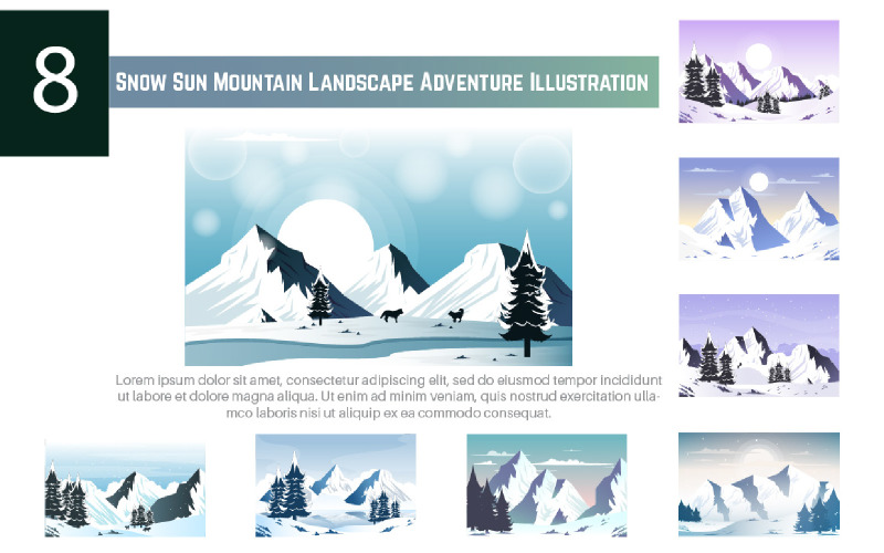 8 nieve sol montaña paisaje aventura ilustración